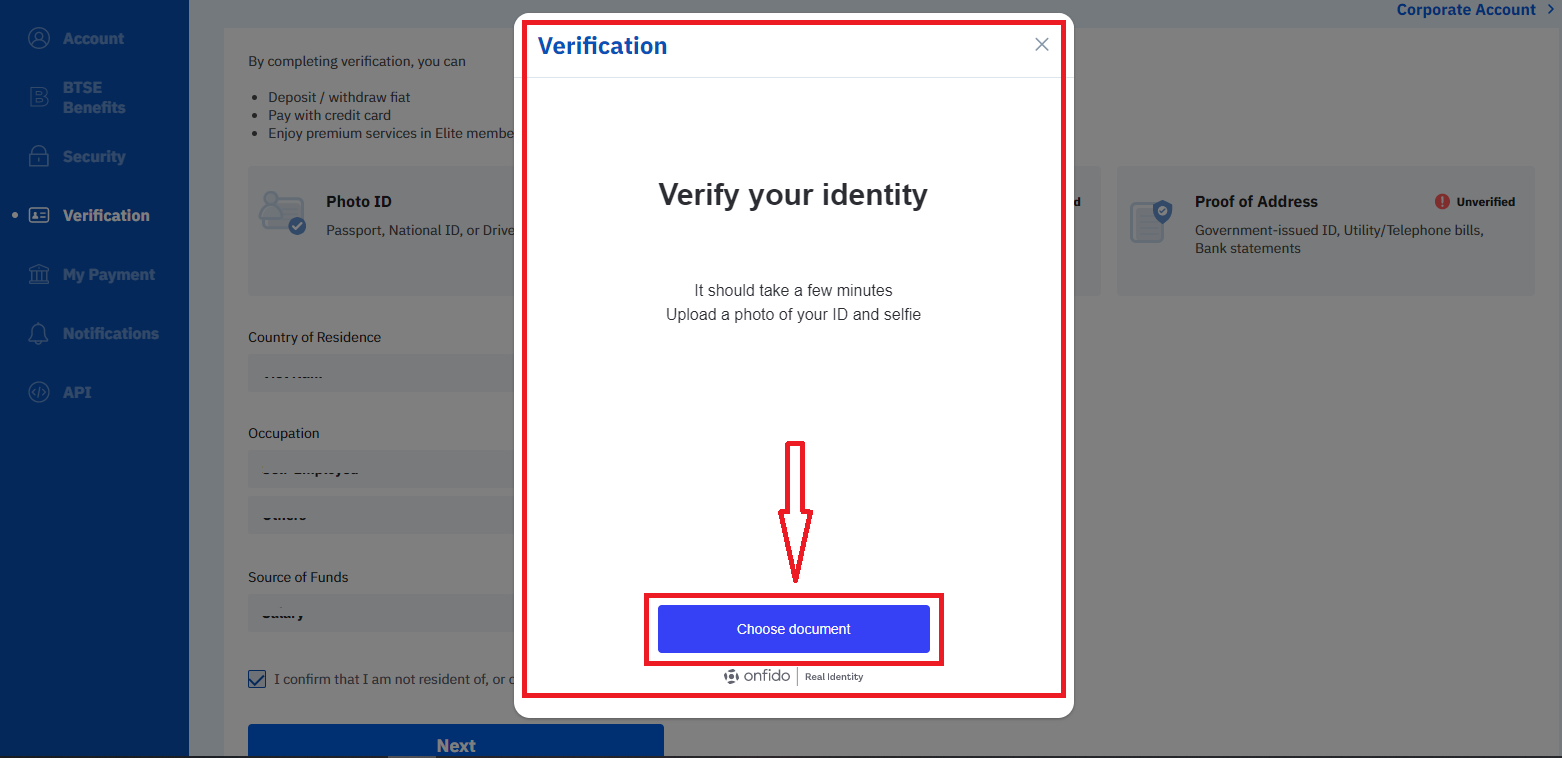 How to Verify Account in BTSE